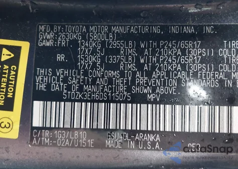 2013 Toyota Highlander Se V6 from USA, damaged, VIN 5TDZK3EH6DS115075